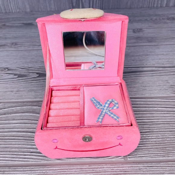 Pink cloth pig Jewelry box trinket box holder with mirror - Picture 8 of 11